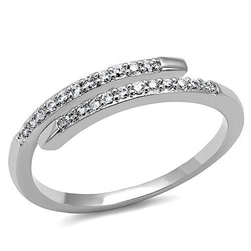3W1222 - Rhodium Brass Ring with AAA Grade CZ  in Clear - Alamode