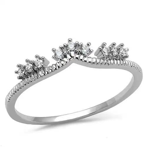 3W1226 - Rhodium Brass Ring with AAA Grade CZ  in Clear - Alamode
