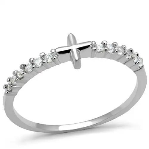 3W1227 - Rhodium Brass Ring with AAA Grade CZ  in Clear - Alamode