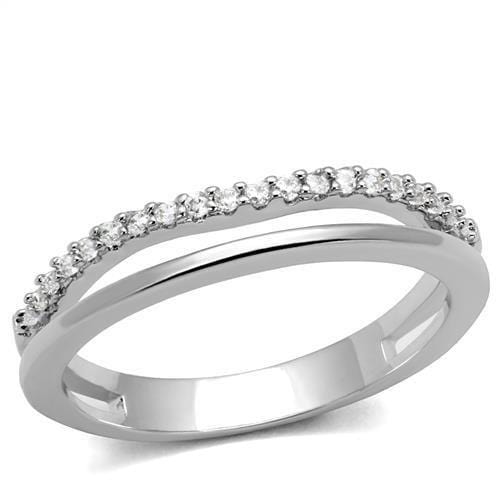 3W1229 - Rhodium Brass Ring with AAA Grade CZ  in Clear - Alamode
