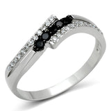 3W122 - Rhodium + Ruthenium Brass Ring with AAA Grade CZ  in Jet - Alamode