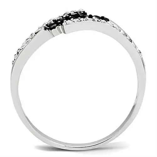 3W122 - Rhodium + Ruthenium Brass Ring with AAA Grade CZ in Jet - Alamode - Flyclothing LLC
