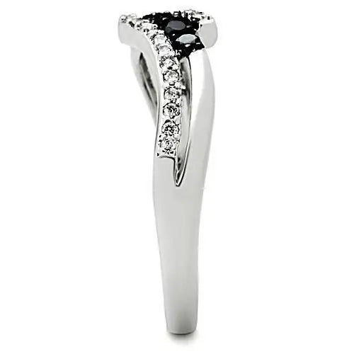 3W122 - Rhodium + Ruthenium Brass Ring with AAA Grade CZ in Jet - Alamode - Flyclothing LLC