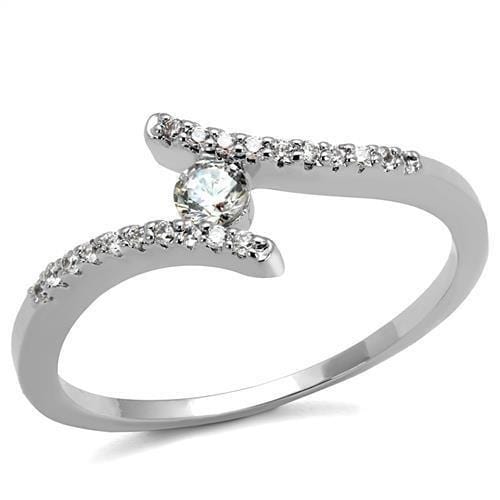 3W1237 - Rhodium Brass Ring with AAA Grade CZ  in Clear - Alamode