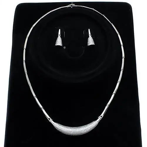 3W1245 - Rhodium Brass Jewelry Sets with AAA Grade CZ in Clear - Alamode - Flyclothing LLC
