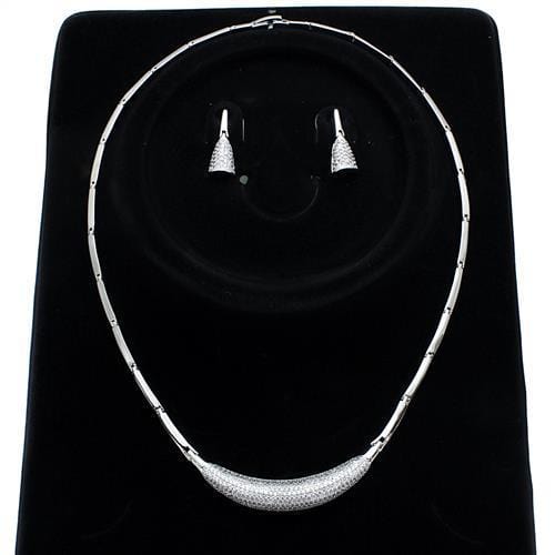 3W1245 - Rhodium Brass Jewelry Sets with AAA Grade CZ  in Clear - Alamode