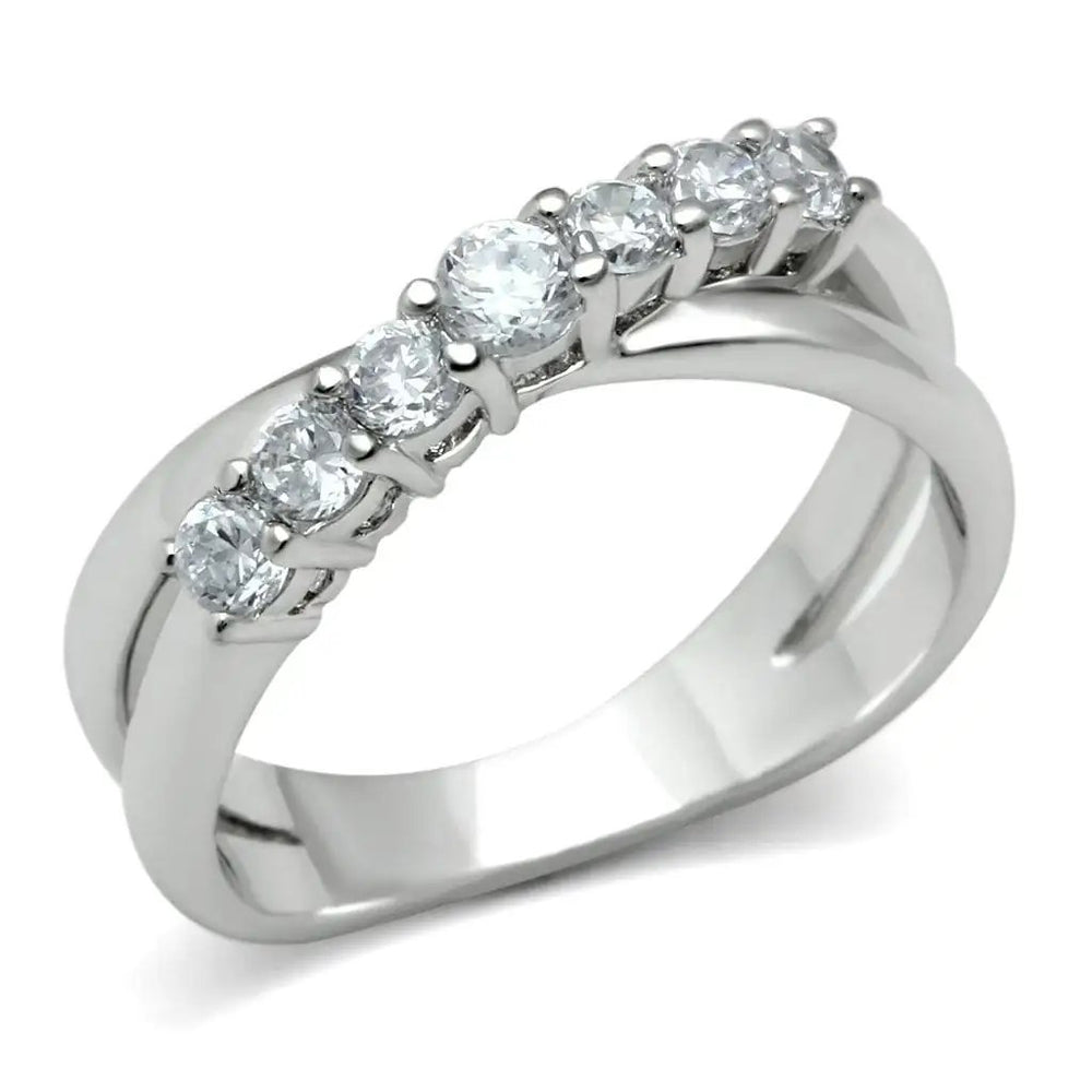 3W124 - Rhodium Brass Ring with AAA Grade CZ  in Clear - Alamode