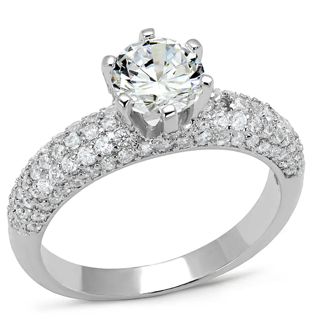 3W1253 - Rhodium Brass Ring with AAA Grade CZ in Clear - Alamode - Flyclothing LLC