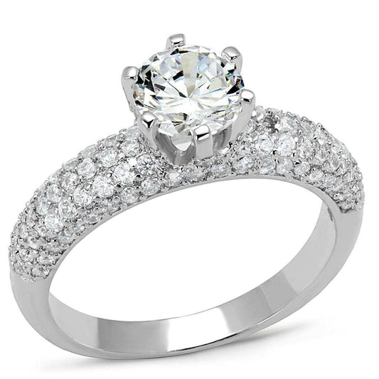 3W1253 - Rhodium Brass Ring with AAA Grade CZ in Clear - Alamode - Flyclothing LLC