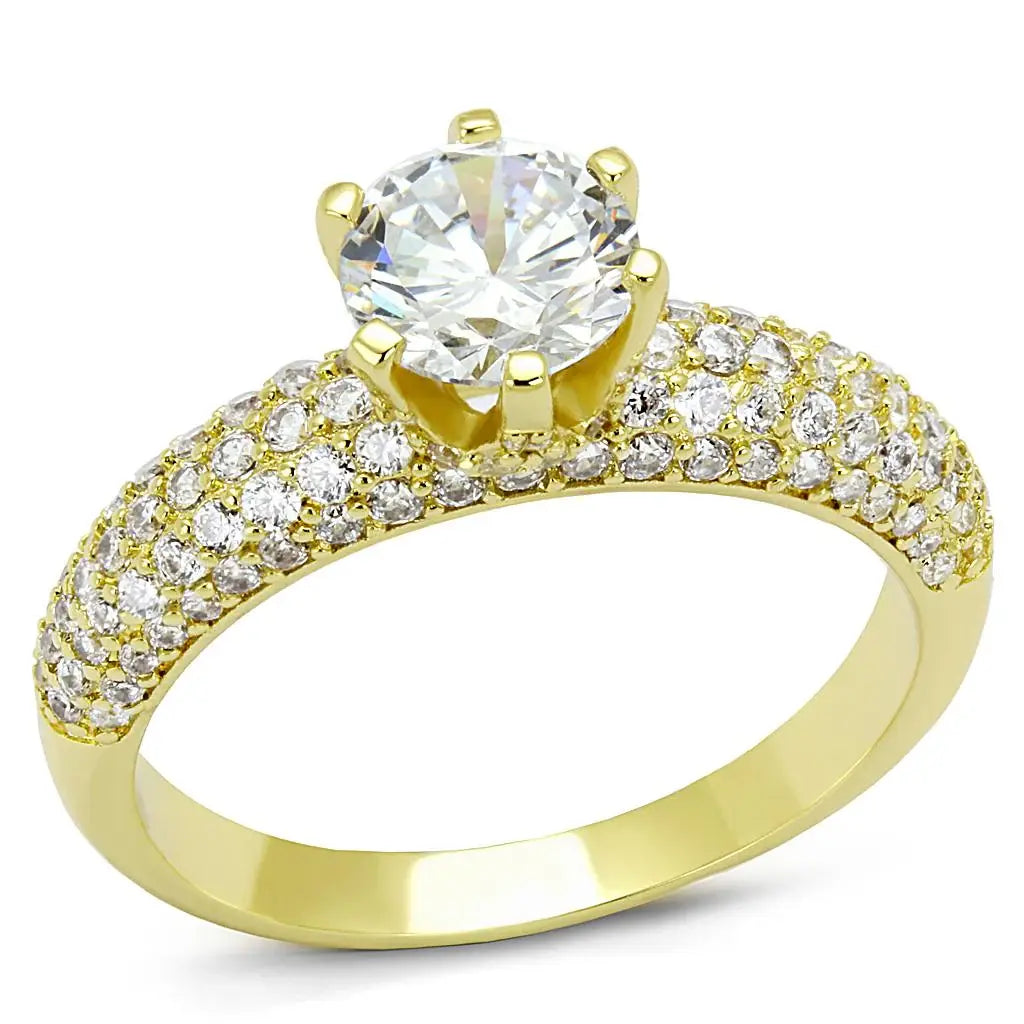 3W1255 - Gold Brass Ring with AAA Grade CZ in Clear - Alamode - Flyclothing LLC