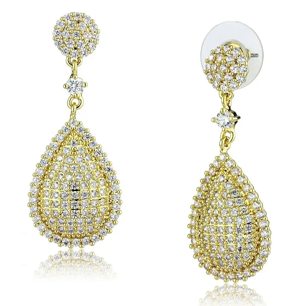 3W1259 - Gold Brass Earrings with AAA Grade CZ  in Clear - Alamode