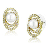 3W1262 - Gold Brass Earrings with Synthetic Pearl in White - Alamode