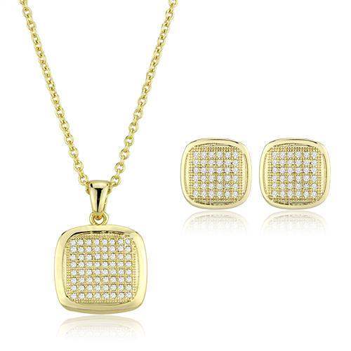 3W1269 - Gold Brass Jewelry Sets with AAA Grade CZ in Clear - Alamode - Flyclothing LLC