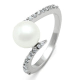 3W126 - Rhodium Brass Ring with Synthetic Pearl in White - Alamode - Flyclothing LLC
