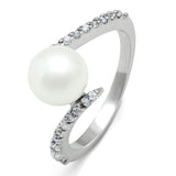 3W126 - Rhodium Brass Ring with Synthetic Pearl in White - Alamode
