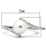 3W126 - Rhodium Brass Ring with Synthetic Pearl in White - Alamode