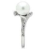 3W126 - Rhodium Brass Ring with Synthetic Pearl in White - Alamode