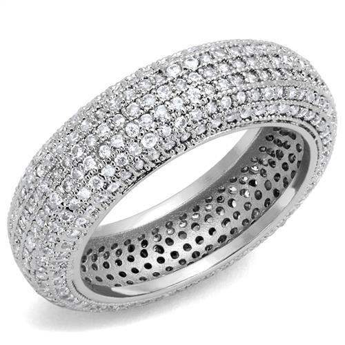 3W1273 - Rhodium Brass Ring with AAA Grade CZ in Clear - Alamode - Flyclothing LLC