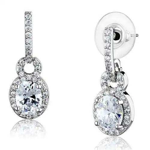 3W1276 - Rhodium Brass Earrings with AAA Grade CZ in Clear - Alamode - Flyclothing LLC