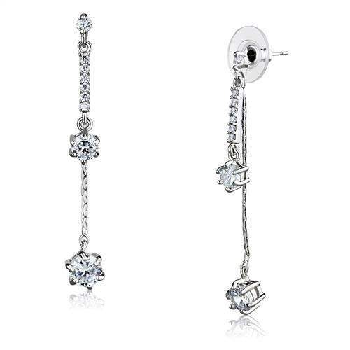 3W1277 - Rhodium Brass Earrings with AAA Grade CZ in Clear - Alamode - Flyclothing LLC