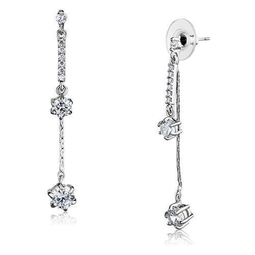 3W1277 - Rhodium Brass Earrings with AAA Grade CZ  in Clear - Alamode