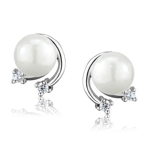 3W1279 - Rhodium Brass Earrings with Synthetic Pearl in White - Alamode