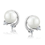3W1279 - Rhodium Brass Earrings with Synthetic Pearl in White - Alamode