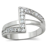 3W127 - Rhodium Brass Ring with AAA Grade CZ  in Clear - Alamode