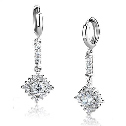 3W1280 - Rhodium Brass Earrings with AAA Grade CZ  in Clear - Alamode