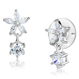 3W1281 - Rhodium Brass Earrings with AAA Grade CZ  in Clear - Alamode