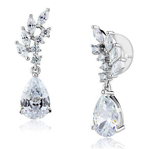 3W1282 - Rhodium Brass Earrings with AAA Grade CZ in Clear - Alamode - Flyclothing LLC