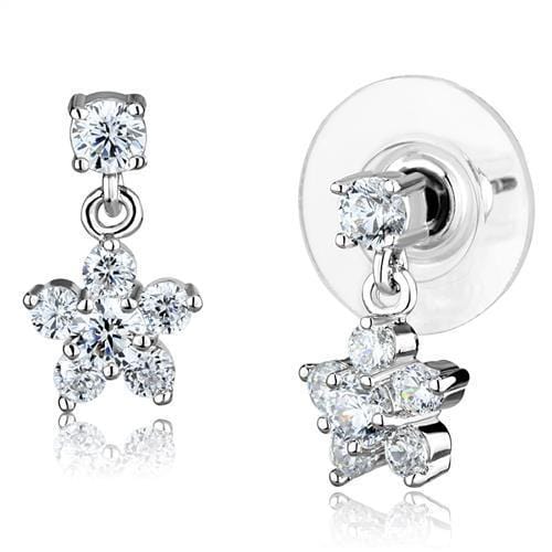 3W1284 - Rhodium Brass Earrings with AAA Grade CZ  in Clear - Alamode