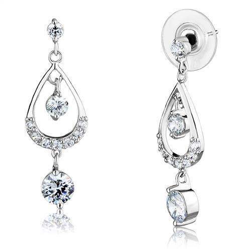 3W1286 - Rhodium Brass Earrings with AAA Grade CZ in Clear - Alamode - Flyclothing LLC