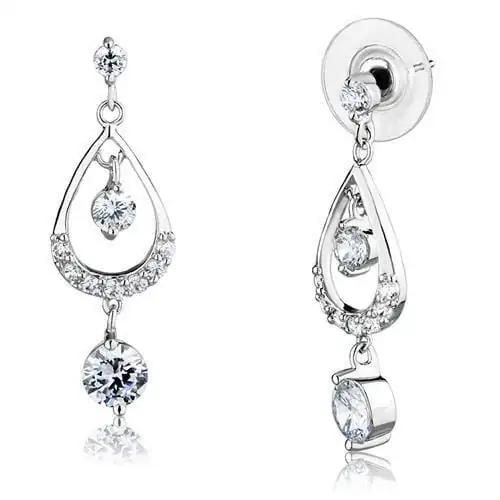 3W1286 - Rhodium Brass Earrings with AAA Grade CZ  in Clear - Alamode