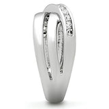 3W128 - Rhodium Brass Ring with AAA Grade CZ  in Clear - Alamode