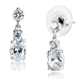 3W1290 - Rhodium Brass Earrings with AAA Grade CZ  in Clear - Alamode