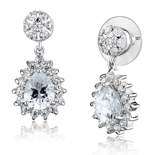 3W1292 - Rhodium Brass Earrings with AAA Grade CZ in Clear - Alamode - Flyclothing LLC