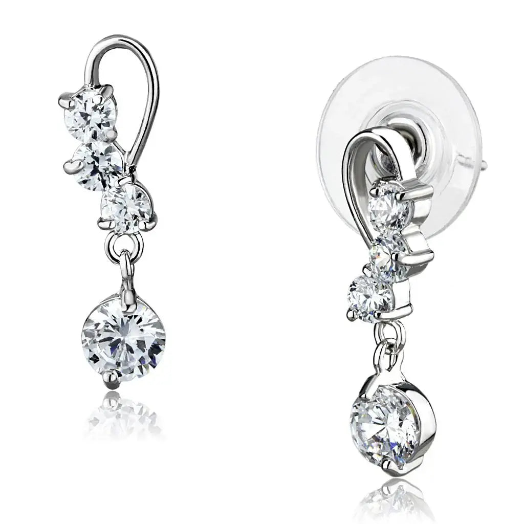3W1293 - Rhodium Brass Earrings with AAA Grade CZ in Clear - Alamode - Flyclothing LLC