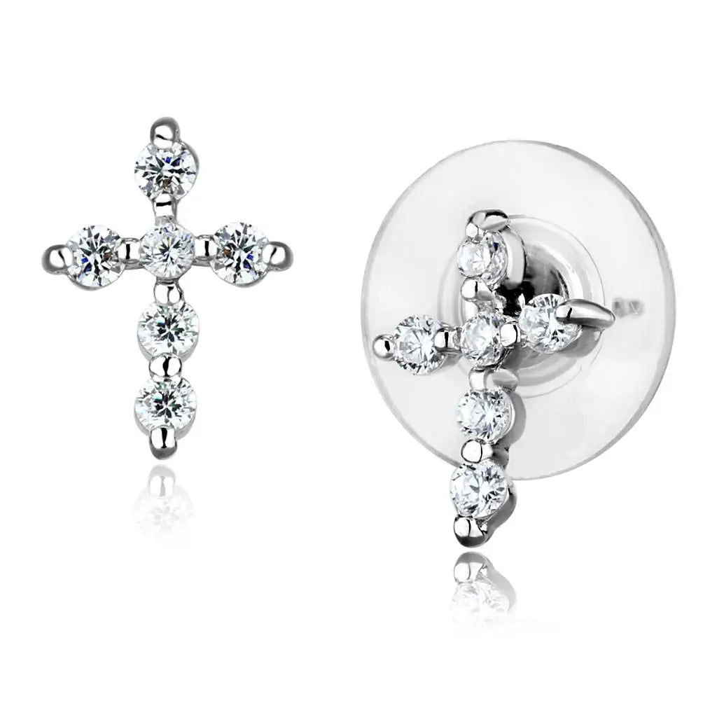 3W1294 - Rhodium Brass Earrings with AAA Grade CZ in Clear - Alamode - Flyclothing LLC