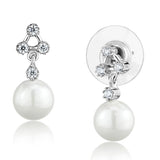 3W1295 - Rhodium Brass Earrings with Synthetic Pearl in White - Alamode