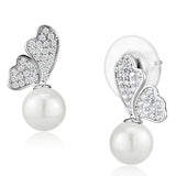 3W1299 - Rhodium Brass Earrings with Synthetic Pearl in White - Alamode