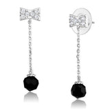 3W1300 - Rhodium Brass Earrings with AAA Grade CZ  in Clear - Alamode