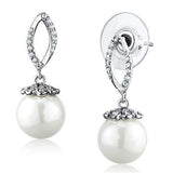 3W1301 - Rhodium Brass Earrings with Synthetic Pearl in White - Alamode - Flyclothing LLC