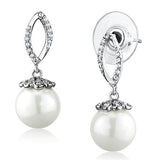 3W1301 - Rhodium Brass Earrings with Synthetic Pearl in White - Alamode