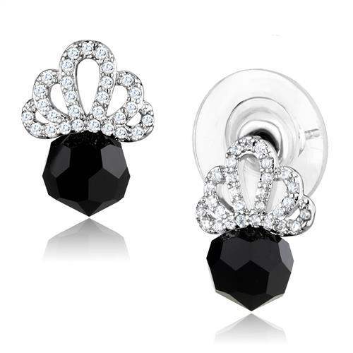 3W1303 - Rhodium Brass Earrings with AAA Grade CZ in Clear - Alamode - Flyclothing LLC
