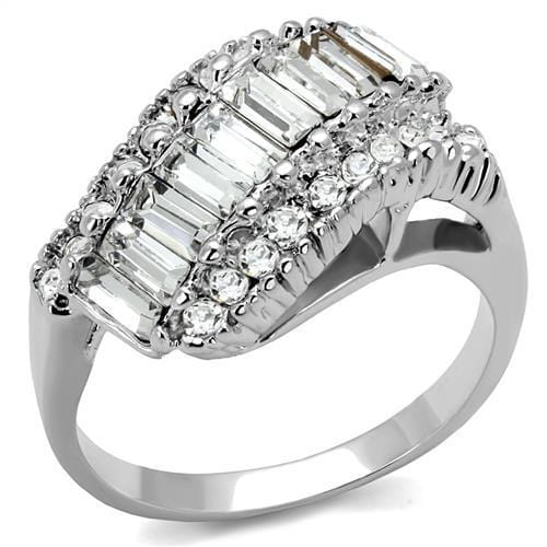 3W1306 - Rhodium Brass Ring with Top Grade Crystal  in Clear - Alamode