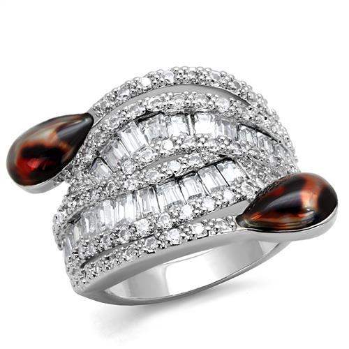 3W1307 - Rhodium Brass Ring with AAA Grade CZ in Clear - Alamode - Flyclothing LLC