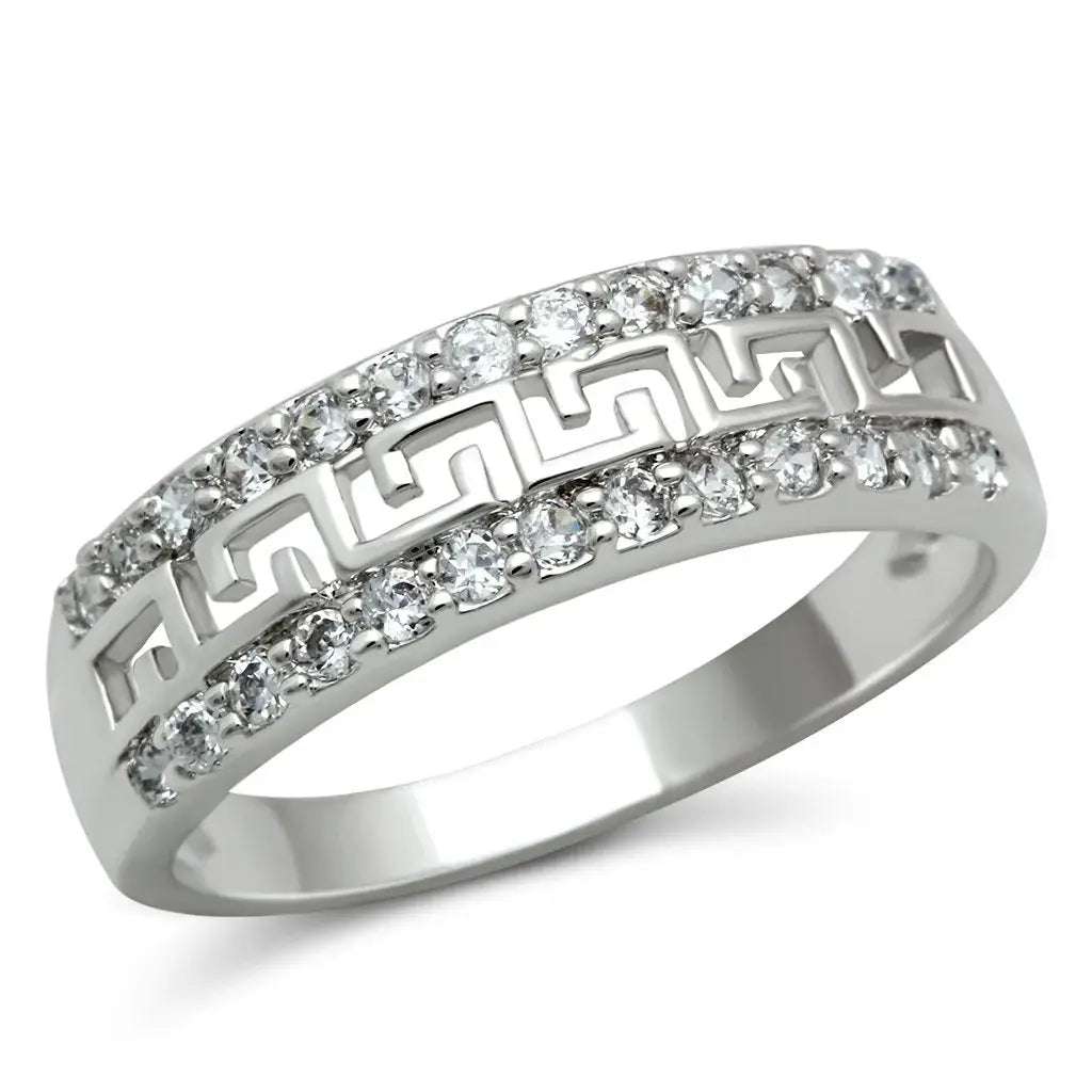 3W130 - Rhodium Brass Ring with AAA Grade CZ in Clear - Alamode - Flyclothing LLC