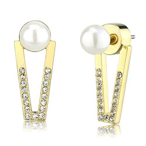 3W1315 - Gold Brass Earrings with Synthetic Pearl in White - Alamode