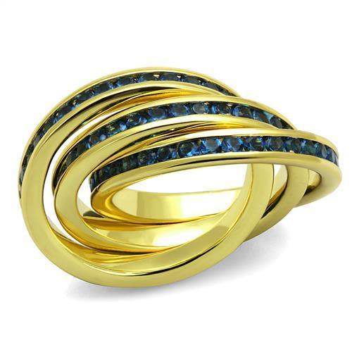 3W1329 - Gold Brass Ring with Synthetic Synthetic Glass in Montana - Alamode - Flyclothing LLC